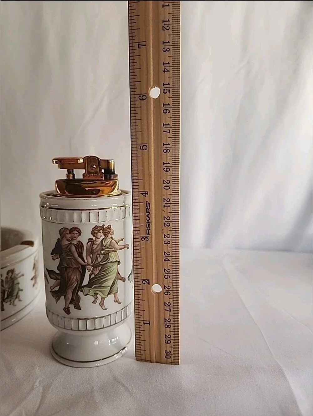 Vintage Colibri Japan Porcelain Ashtray & Tabletop Lighter Garcian Fresco Design
